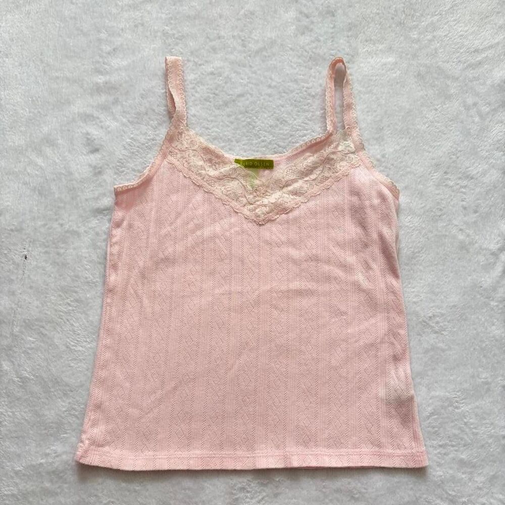 Sigrid Olsen Baby Pink Lace Cami Tank Top Women's L Cottagecore Y2K Fairycore